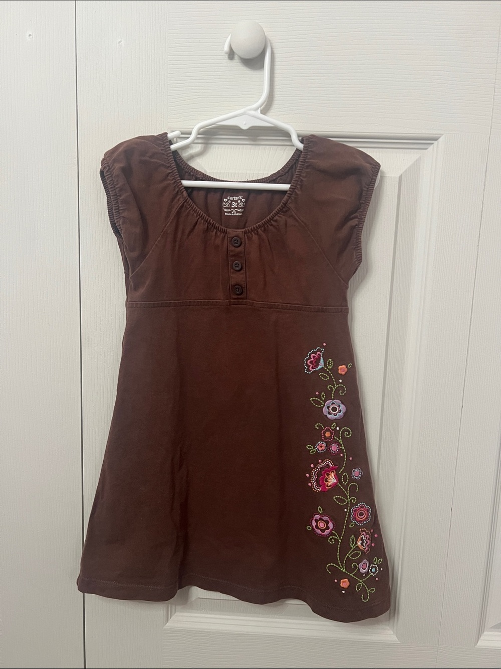 Carter's Brown Girl's Floral Embroidered Casual Dress